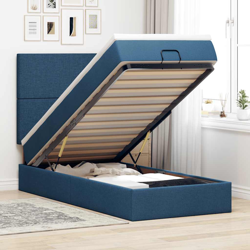 Bed poef met matras en LED's 100x200 cm stof blauw is nu te koop bij PeponiXL, paradijselijk wonen!