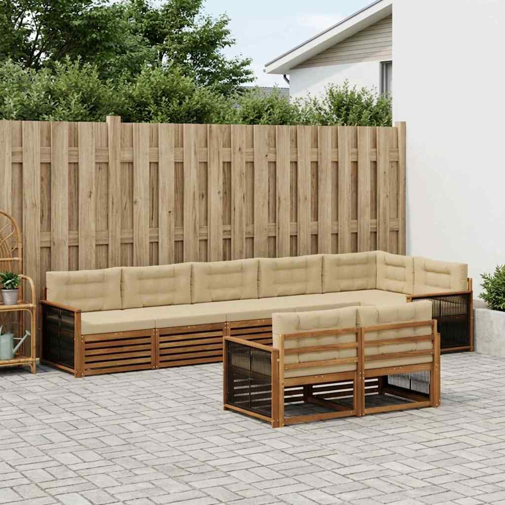 Buiten bankenset met kussen 8 pcs Natuurlijk en Beige is nu te koop bij PeponiXL, paradijselijk wonen!