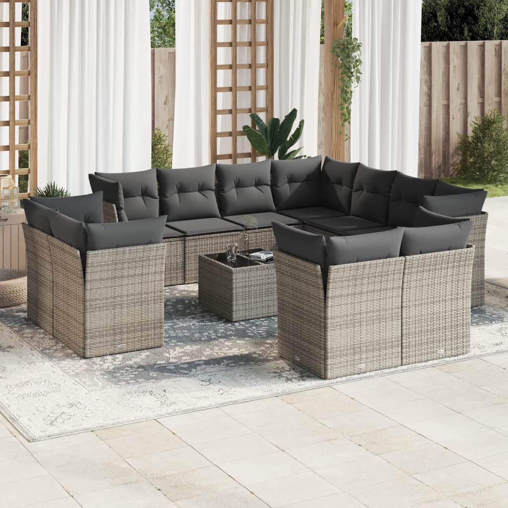 12-delige Loungeset met kussens poly rattan grijs is nu te koop bij PeponiXL, paradijselijk wonen!