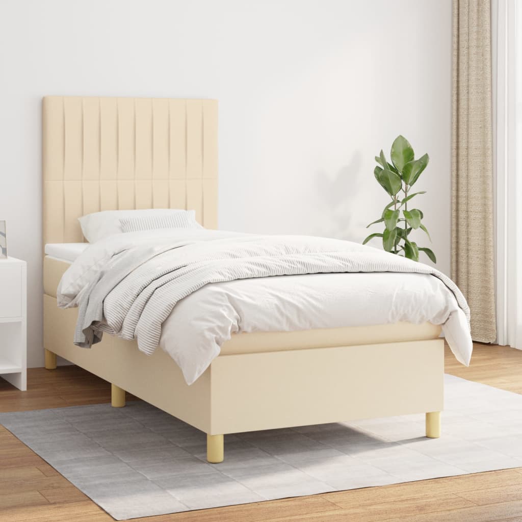 Boxspring met matras stof crèmekleurig 90x200 cm is nu te koop bij PeponiXL, paradijselijk wonen!