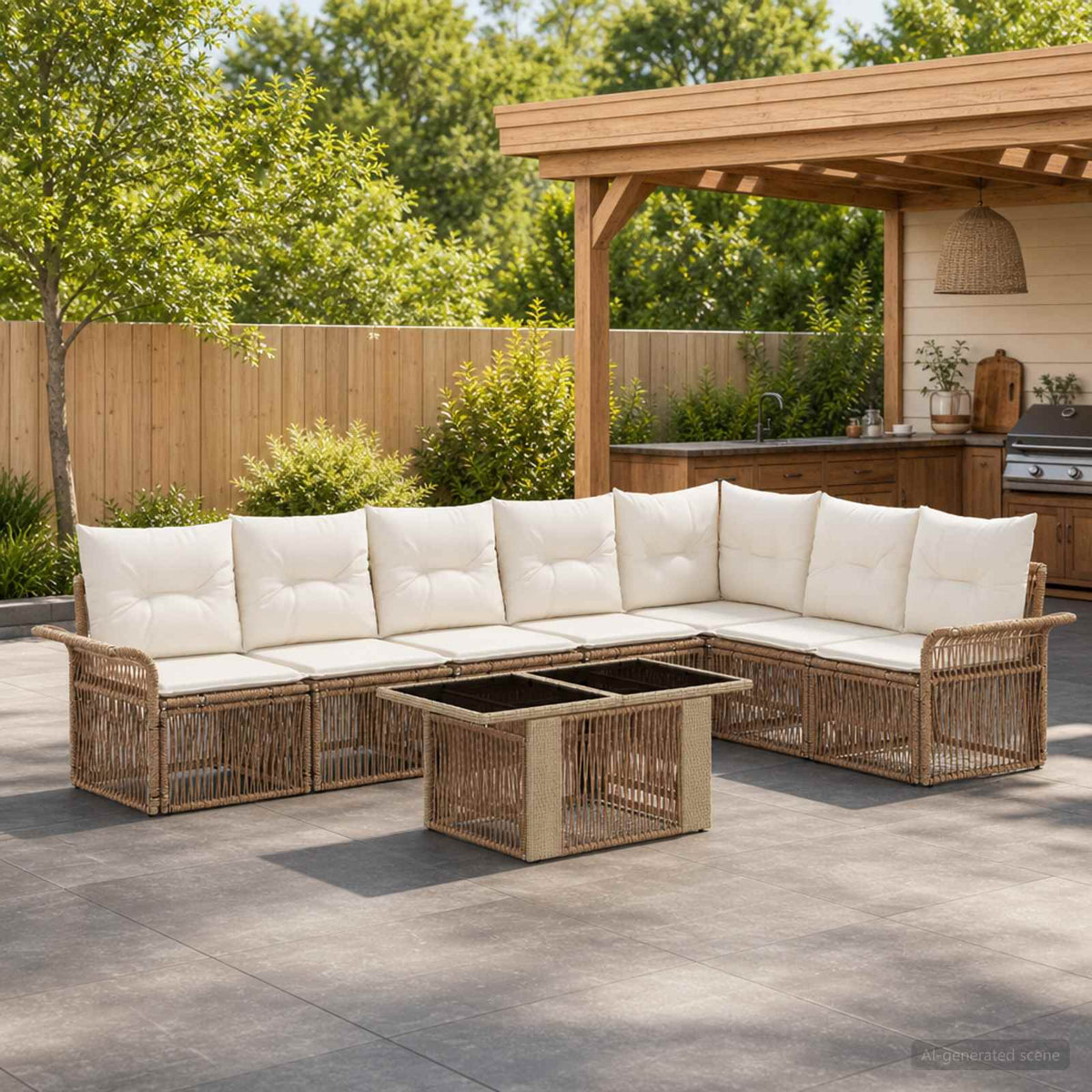 Tuinbankenset 8 st Beige en Crème Wit poly rattan is nu te koop bij PeponiXL, paradijselijk wonen!