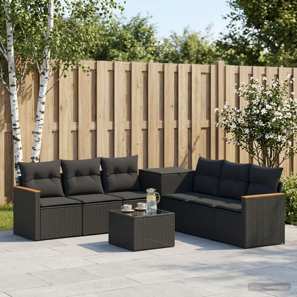 Bankstel 8 st Zwart Poly Rattan en Staal is nu te koop bij PeponiXL, paradijselijk wonen!