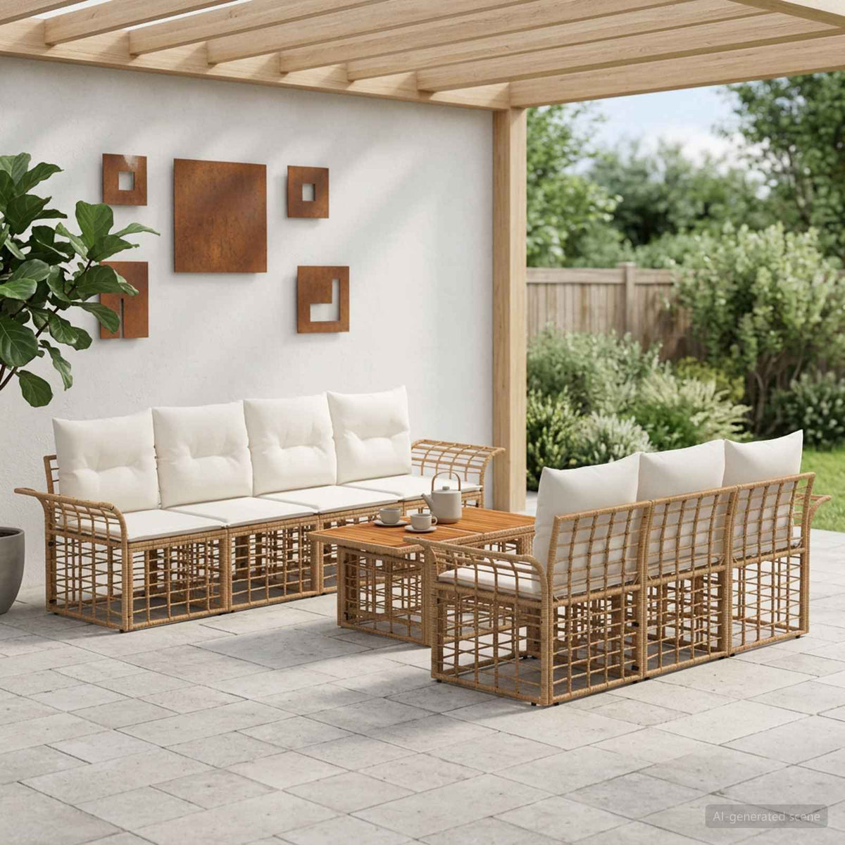 Tuinbankenset 8 st Natuurlijk en Crème Wit poly rattan is nu te koop bij PeponiXL, paradijselijk wonen!