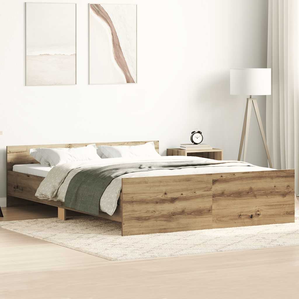 Bedframe zonder matras bewerkt hout artisanaal eikenkleurig is nu te koop bij PeponiXL, paradijselijk wonen!
