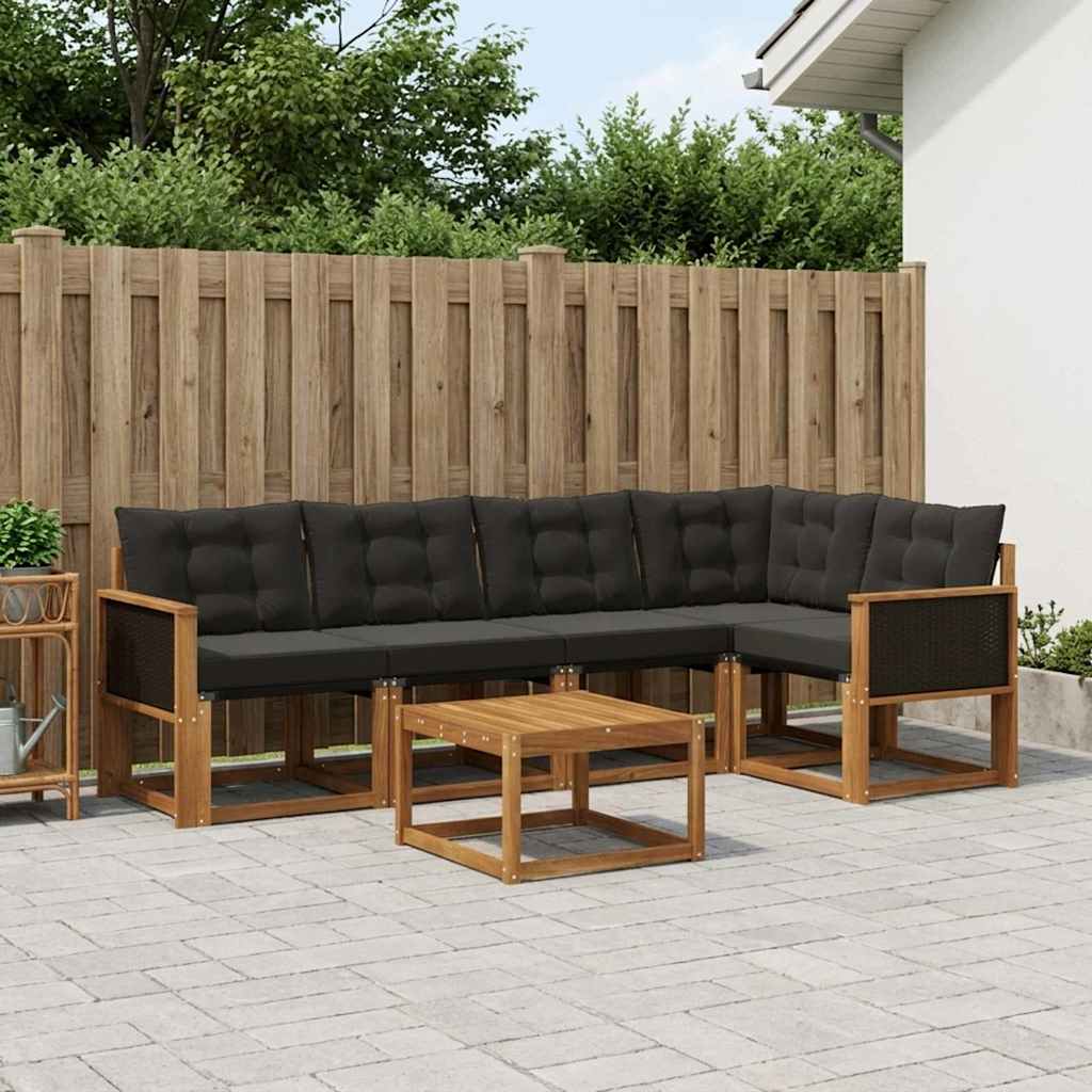 Buiten bankenset met kussen 6 pcs Naturel en Zwart is nu te koop bij PeponiXL, paradijselijk wonen!