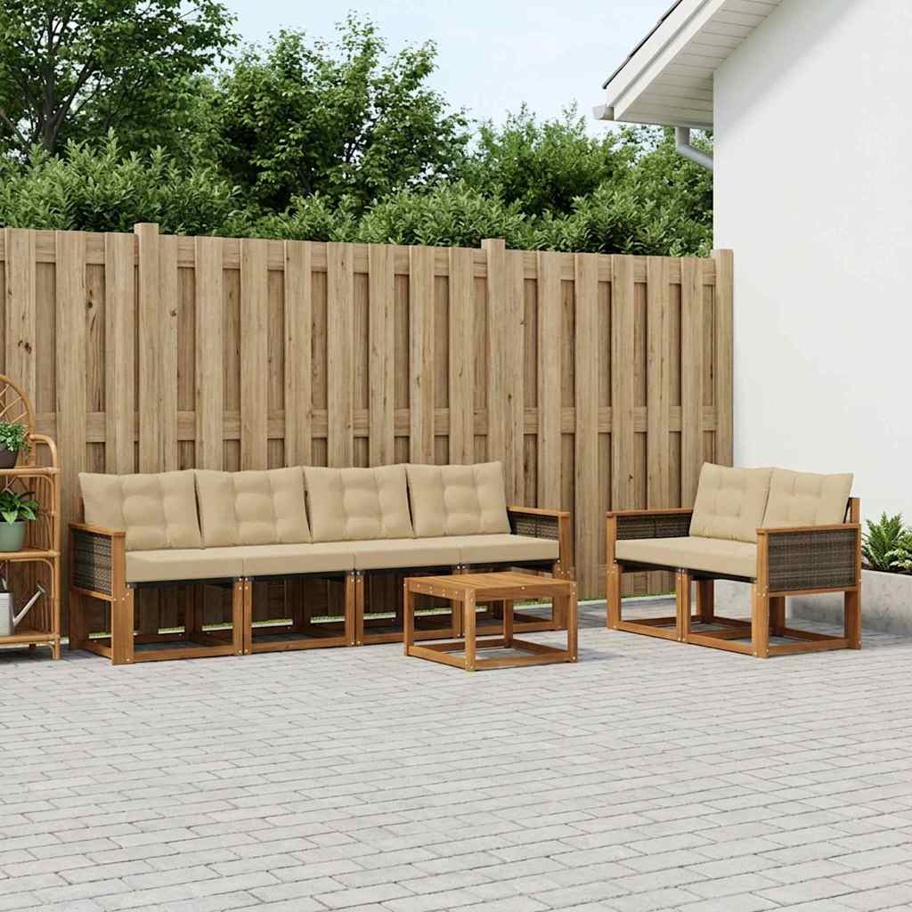 Buiten bankenset met kussen 7 pcs Natuurlijk en Beige is nu te koop bij PeponiXL, paradijselijk wonen!
