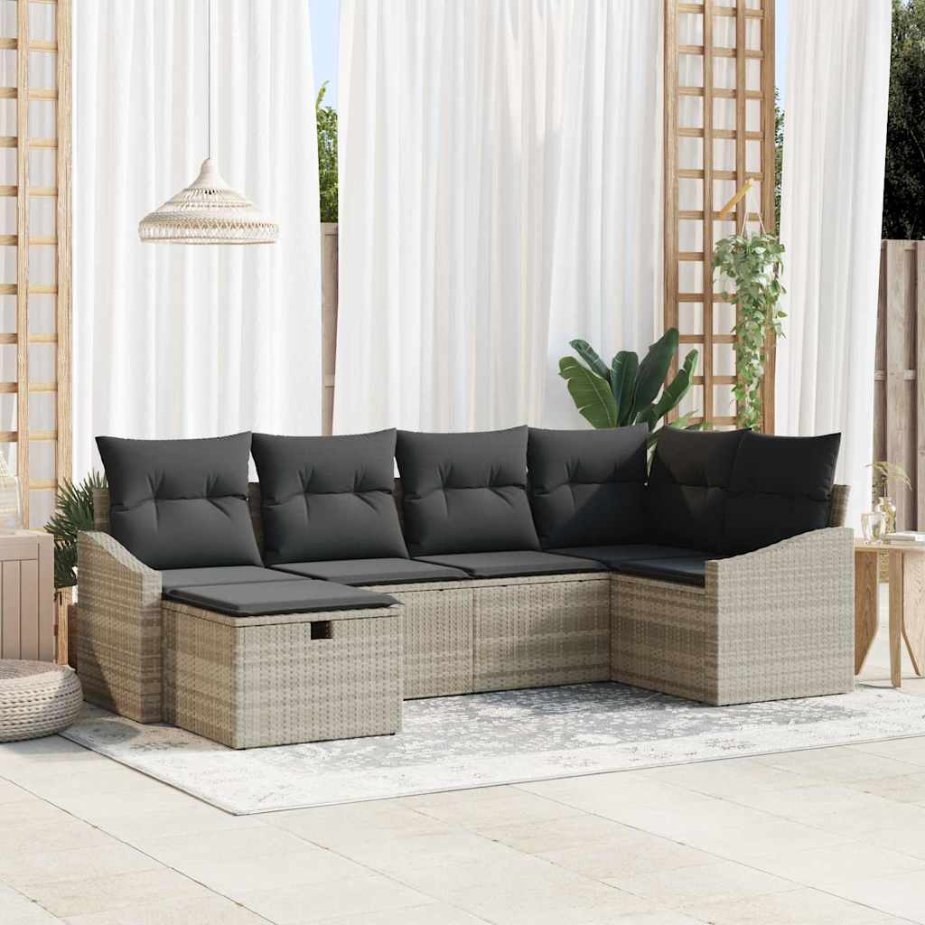Bankstel 6 st Licht Grijs en Grijs poly rattan is nu te koop bij PeponiXL, paradijselijk wonen!