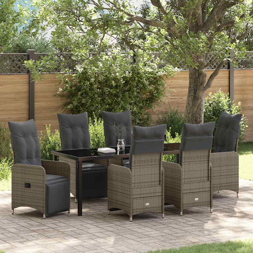 Tuin eettafelset met kussen 7 pcs Grijs poly rattan is nu te koop bij PeponiXL, paradijselijk wonen!