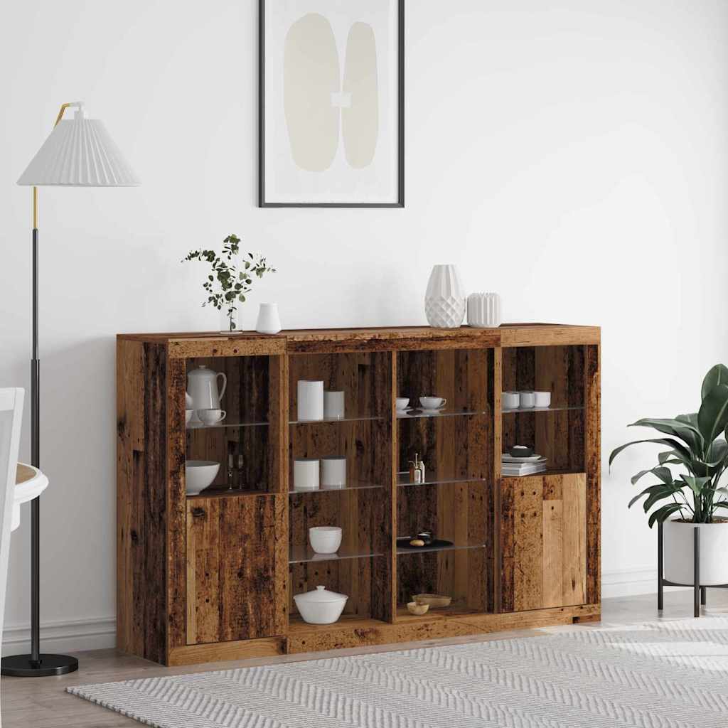 LED Sideboard Oudhout 163 x 37 x 100 cm Bewerkt hout is nu te koop bij PeponiXL, paradijselijk wonen!