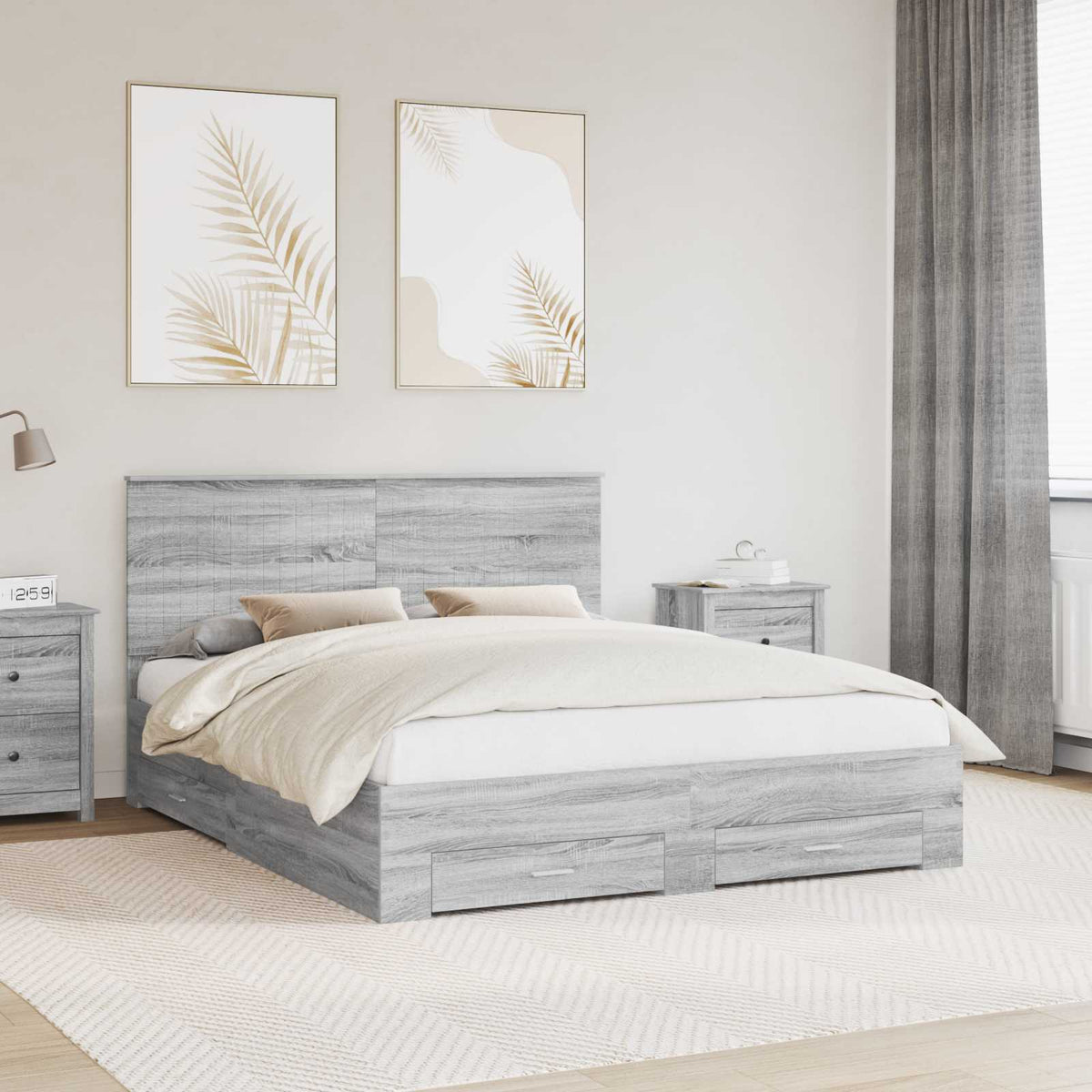 Bedframe met hoofdeinde Grijs Sonoma 160 x 200 cm Bewerkt hout is nu te koop bij PeponiXL, paradijselijk wonen!