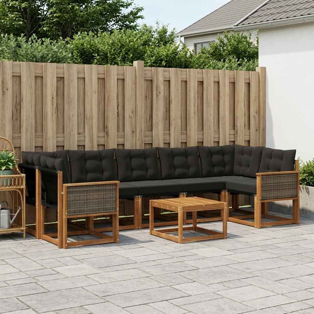 Buiten bankenset met kussen 8 pcs Naturel en Zwart is nu te koop bij PeponiXL, paradijselijk wonen!