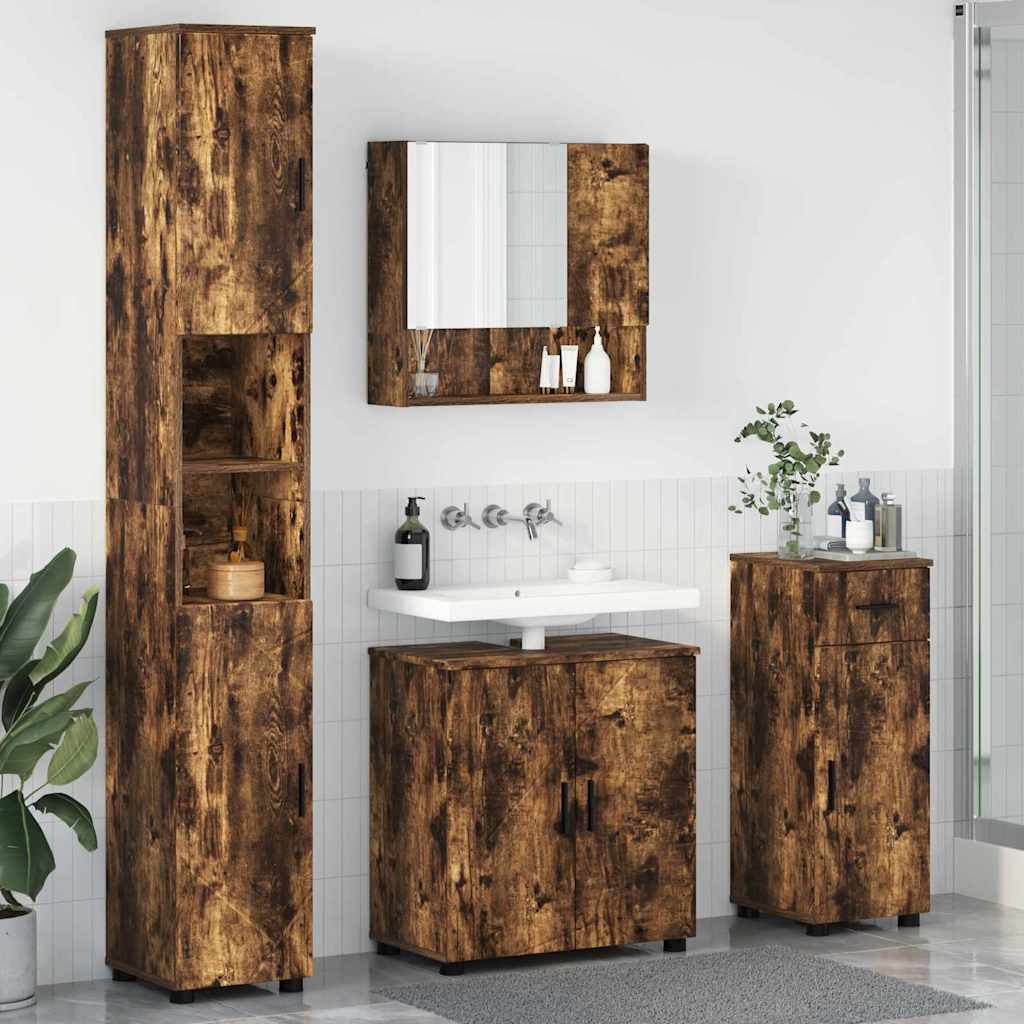 Badkamermeubelset 4 st Gerookt eiken 61 x 35 x 64 cm is nu te koop bij PeponiXL, paradijselijk wonen!