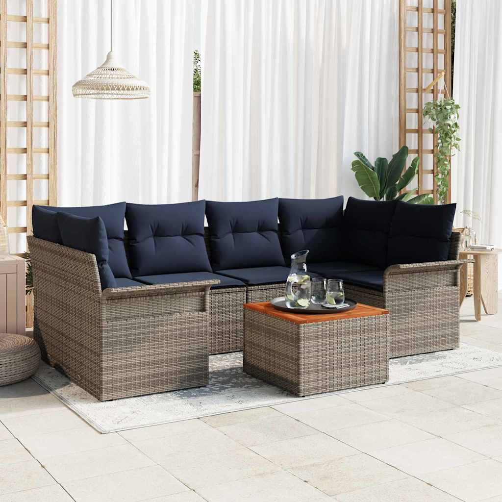Tuinbankenset met kussen 7 pcs Grijs poly rattan is nu te koop bij PeponiXL, paradijselijk wonen!