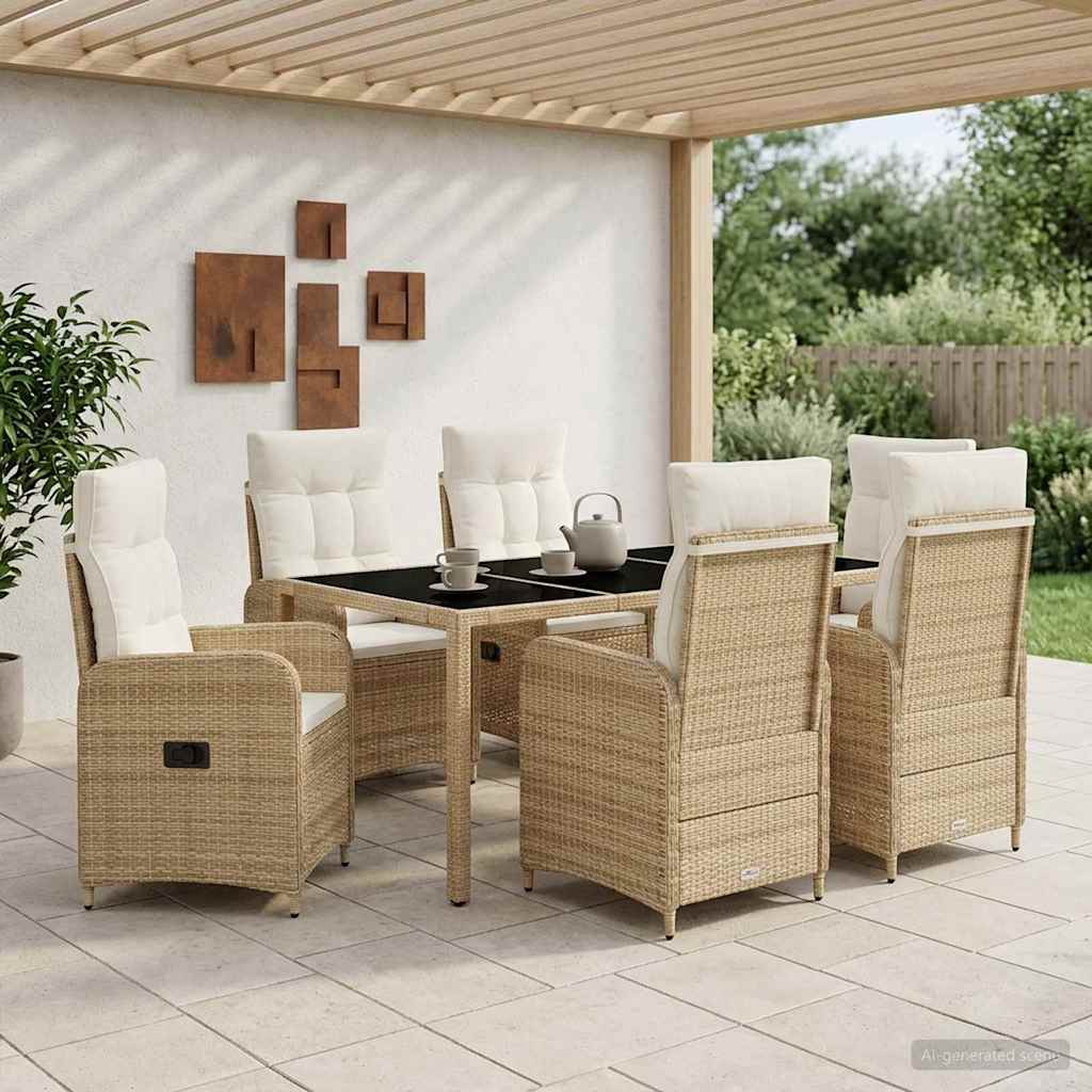 Buiten eettafelset 7 pcs Beige en Crème Wit 190 x 90 x 75 cm is nu te koop bij PeponiXL, paradijselijk wonen!