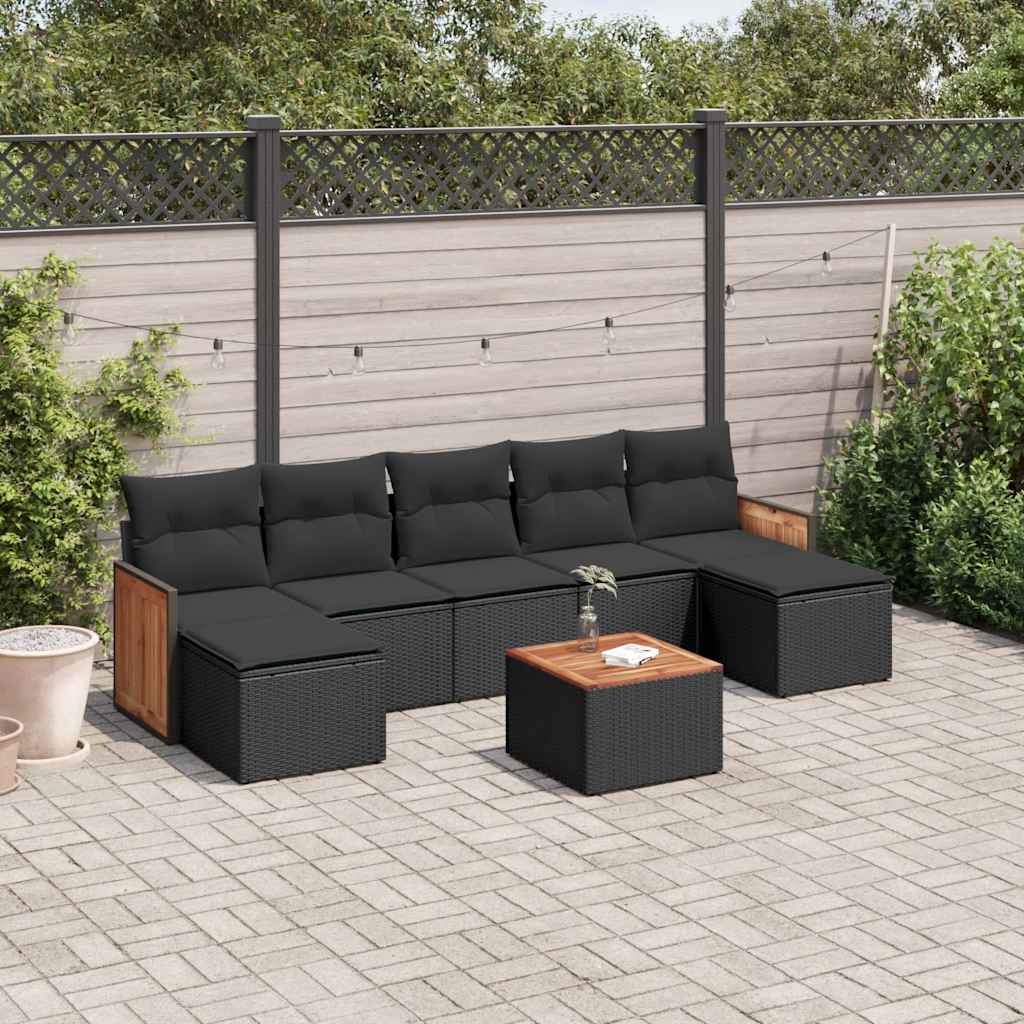 8-delige Loungeset met kussens poly rattan zwart is nu te koop bij PeponiXL, paradijselijk wonen!