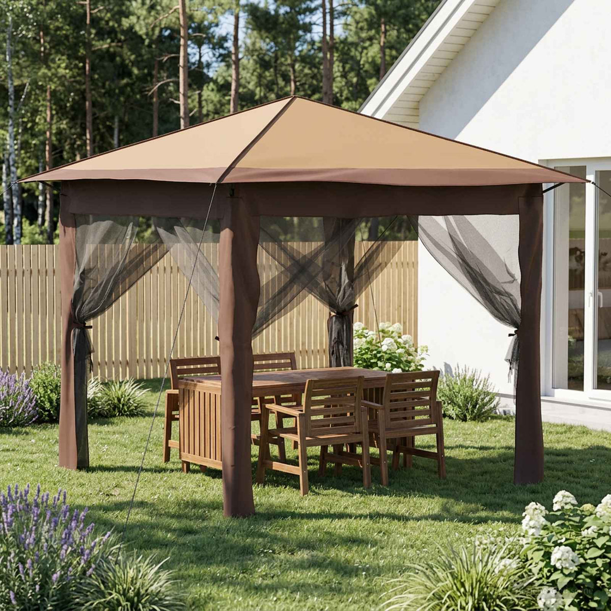 Gazebo met 4 Zijwanden 2,6 x 2,6 m Beige en Bruin is nu te koop bij PeponiXL, paradijselijk wonen!