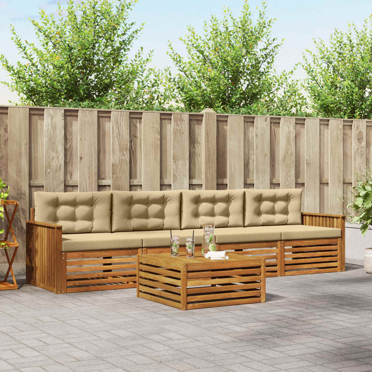 Buiten bankenset met kussen 5 pcs Natuurlijk en Beige is nu te koop bij PeponiXL, paradijselijk wonen!