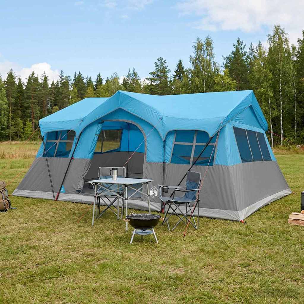 Gezinstent met dak Blauw 487 x 340 x 216 cm Polyester en staal is nu te koop bij PeponiXL, paradijselijk wonen!
