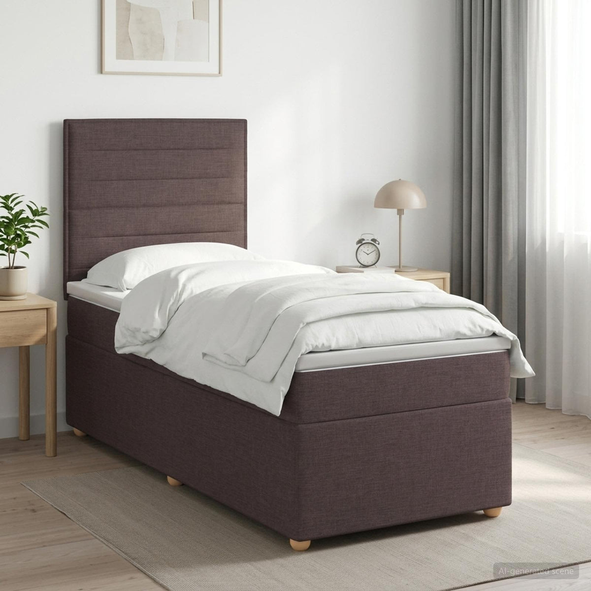 Boxspringbed met matras Donkerbruin 100 x 200 cm Stof is nu te koop bij PeponiXL, paradijselijk wonen!