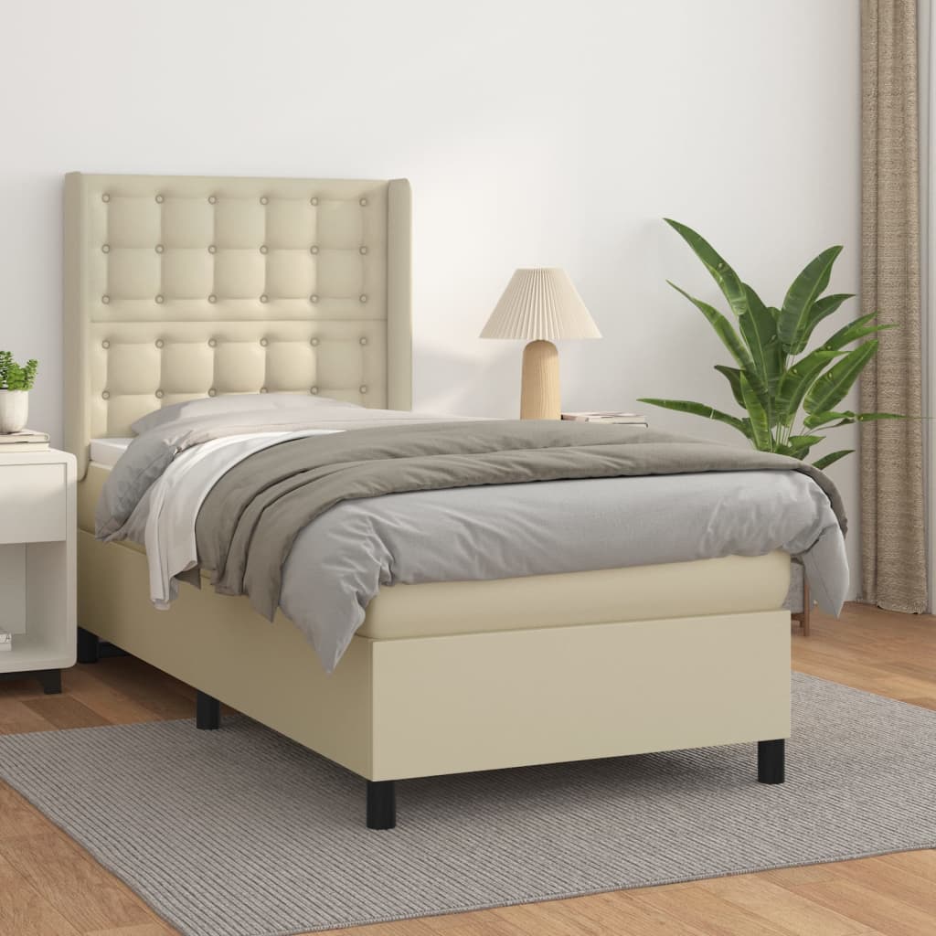 Boxspring met matras kunstleer crèmekleurig 80x200 cm is nu te koop bij PeponiXL, paradijselijk wonen!
