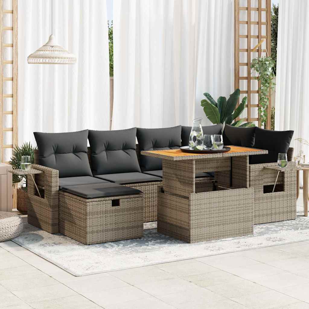 8-delige Loungeset met kussens poly rattan acacia grijs is nu te koop bij PeponiXL, paradijselijk wonen!