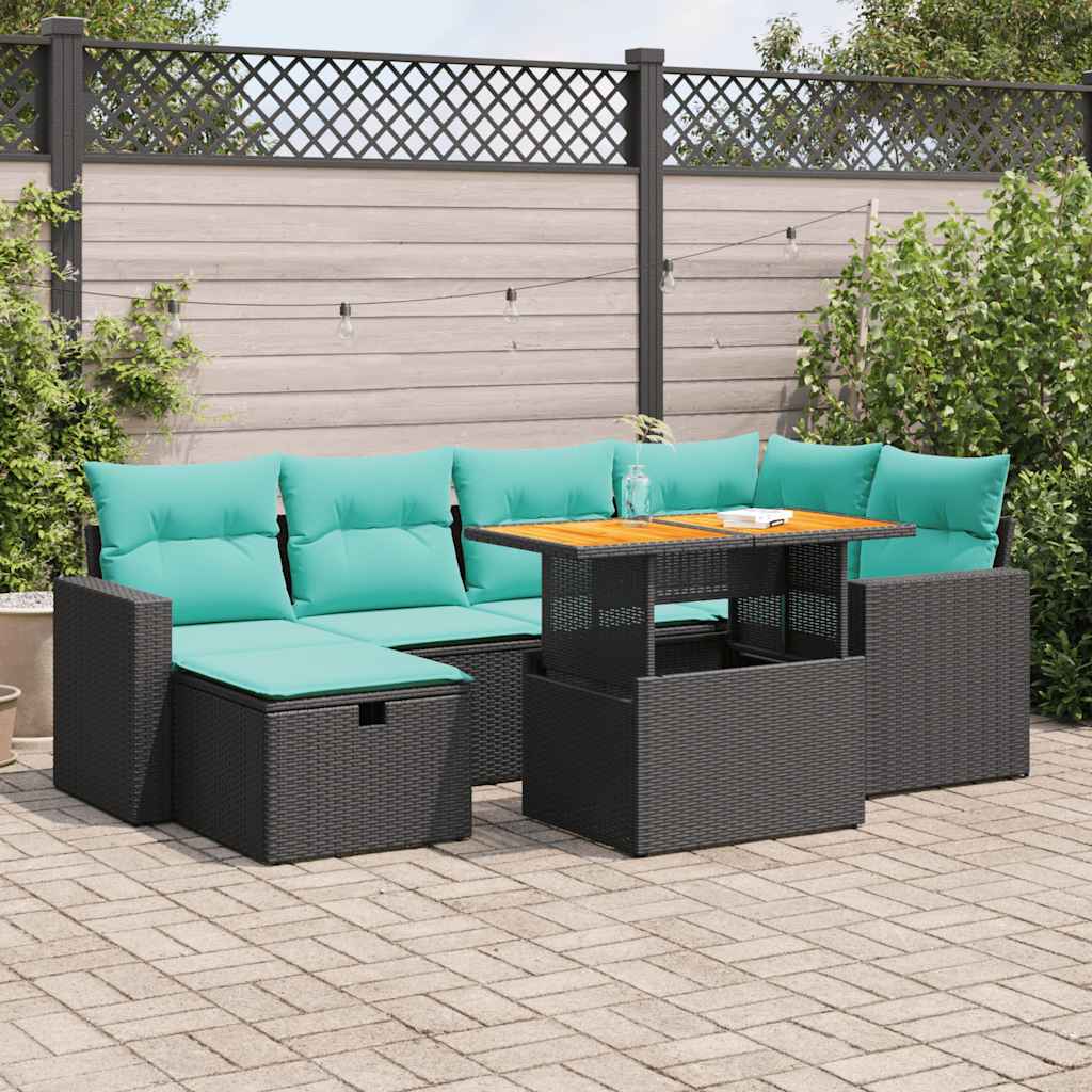 7-delige Loungeset met kussens poly rattan acacia bruin is nu te koop bij PeponiXL, paradijselijk wonen!