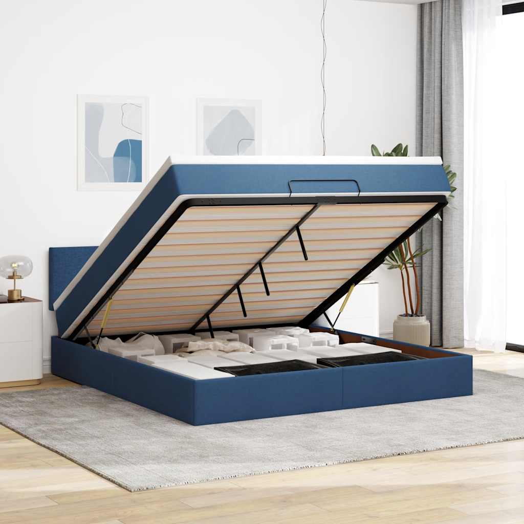 Ottoman bed met matras 160x200cm stof blauw is nu te koop bij PeponiXL, paradijselijk wonen!