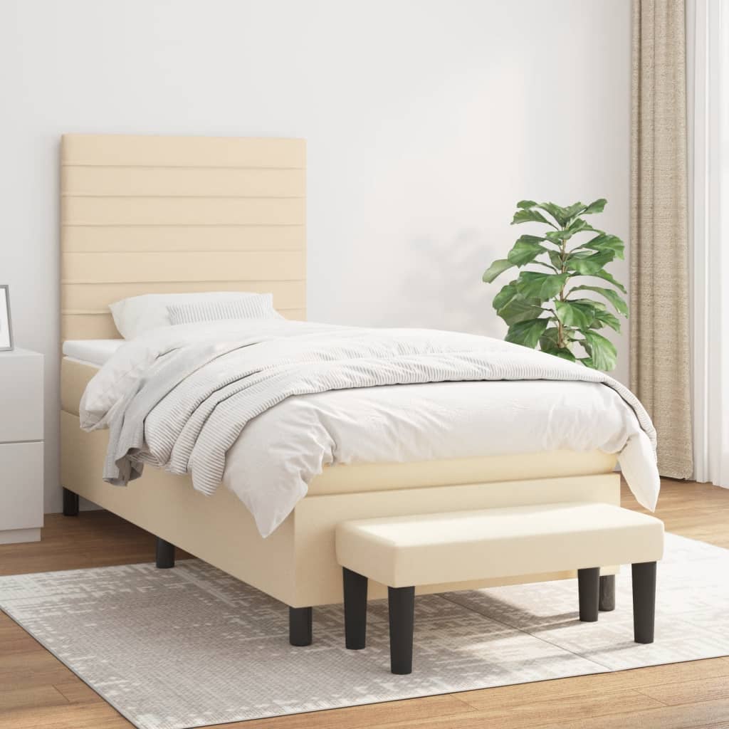 Boxspring met matras stof crèmekleurig 90x200 cm is nu te koop bij PeponiXL, paradijselijk wonen!