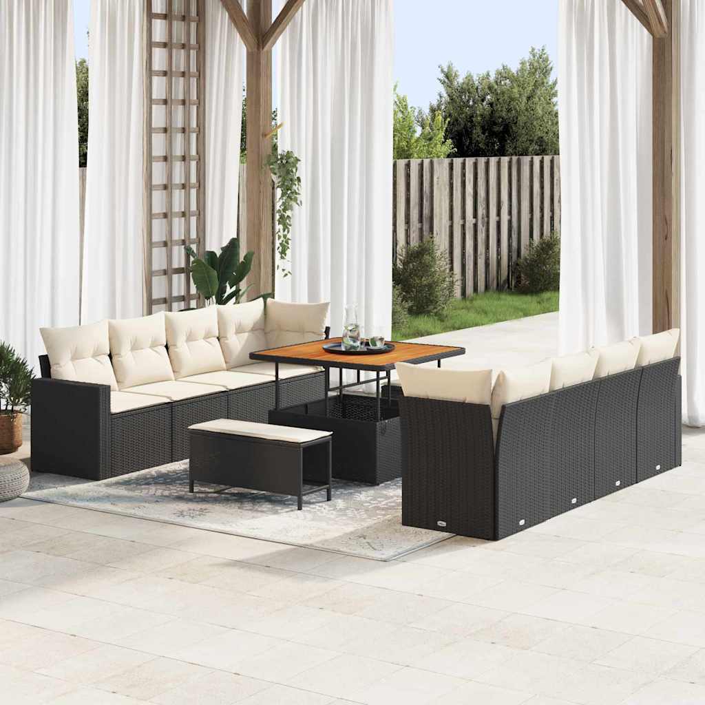 Tuinbankenset met kussen 12 pcs Zwart en Crème poly rattan is nu te koop bij PeponiXL, paradijselijk wonen!