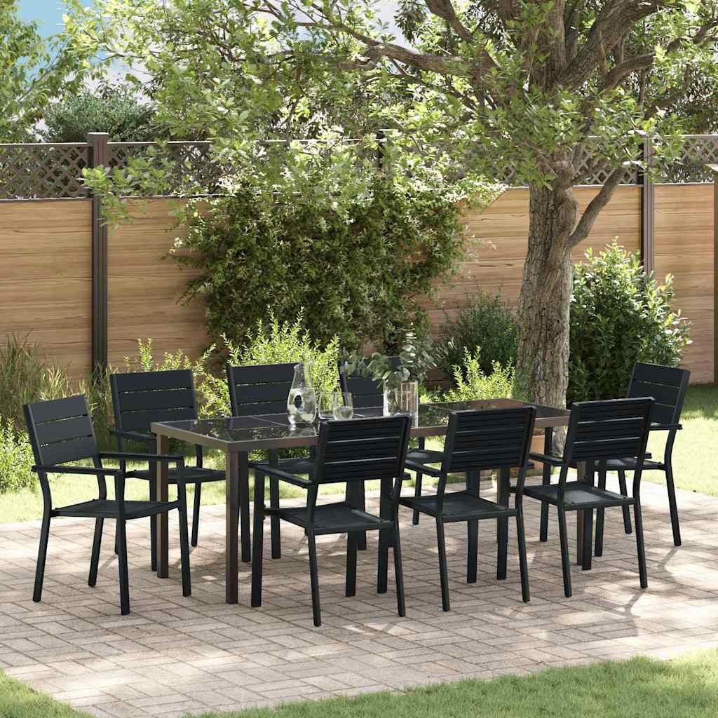 Tuin eettafelset 9 pcs Zwart Gepoedercoat staal is nu te koop bij PeponiXL, paradijselijk wonen!
