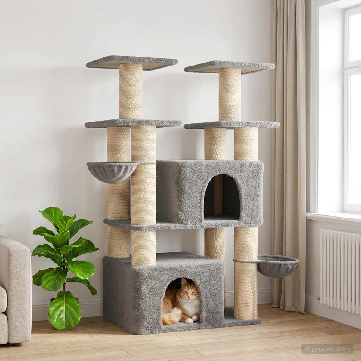 Kattenboom met sisal krabpalen 2 st Lichtgrijs 147 cm is nu te koop bij PeponiXL, paradijselijk wonen!