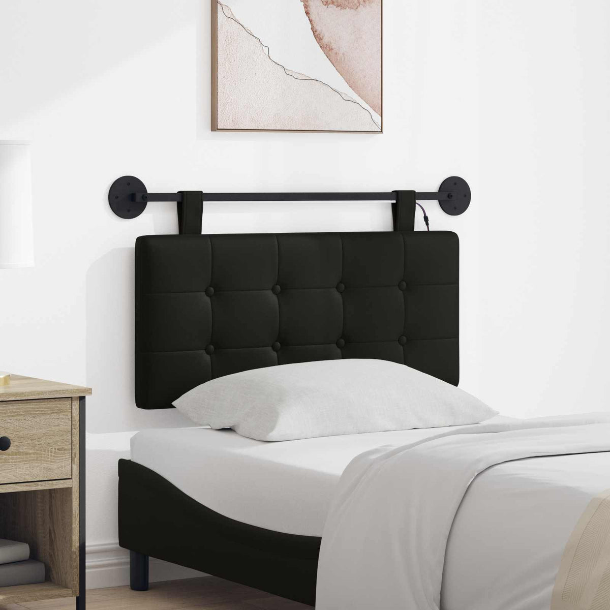 Hangend hoofdbord Met LED-verlichting Zwart Kunstleer is nu te koop bij PeponiXL, paradijselijk wonen!