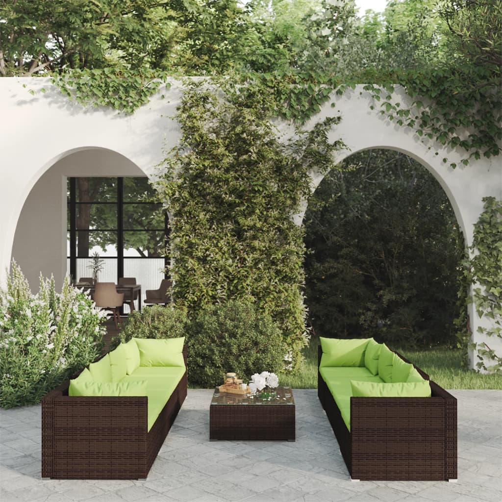 9-delige Loungeset met kussens poly rattan bruin is nu te koop bij PeponiXL, paradijselijk wonen!