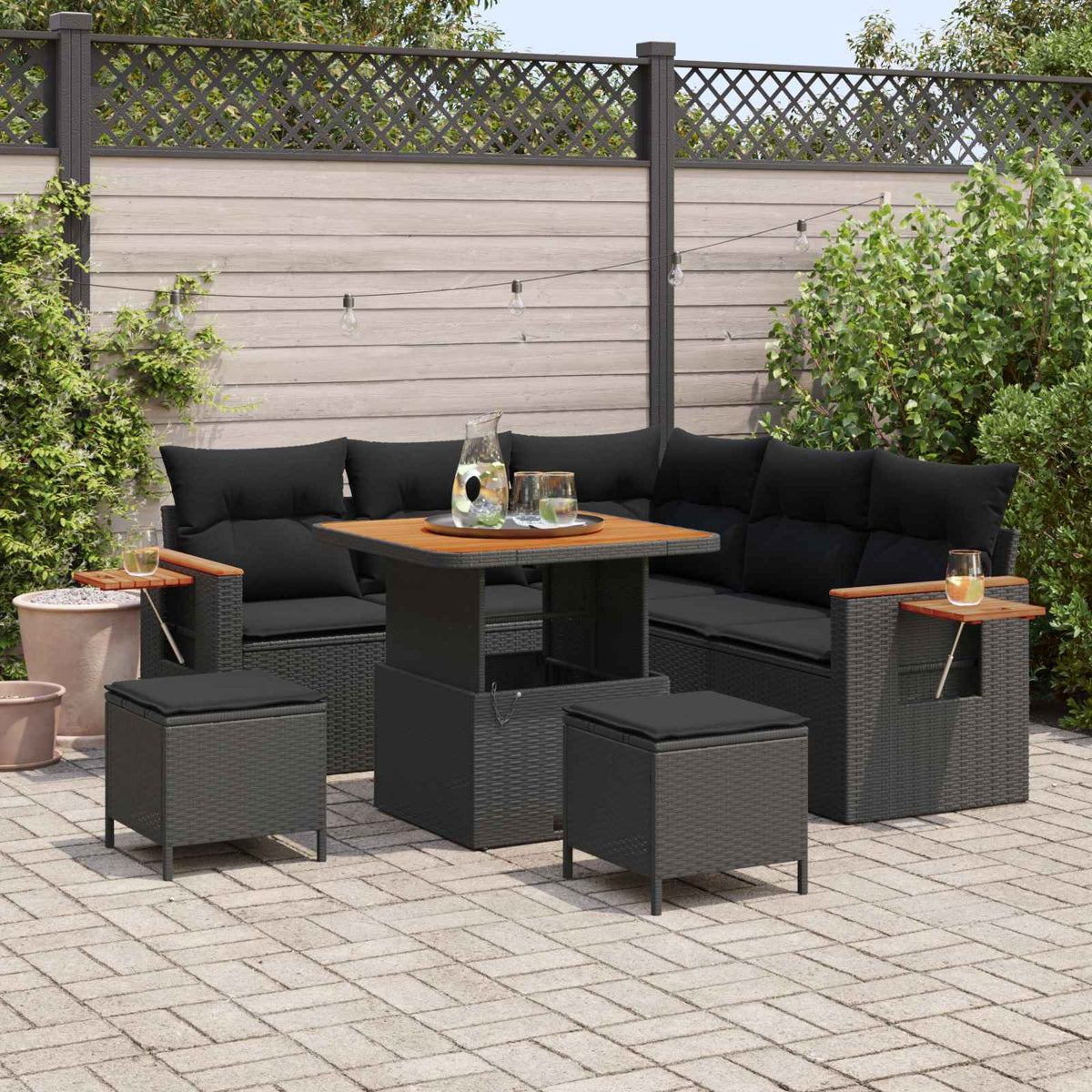 Tuinbankenset met kussen 9 pcs Zwart poly rattan is nu te koop bij PeponiXL, paradijselijk wonen!