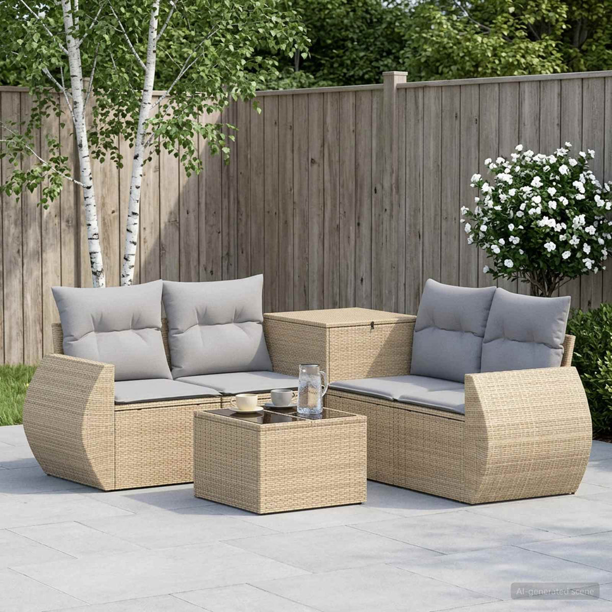 Bankstel 6 st Beige en Licht Grijs Poly Rattan en Staal is nu te koop bij PeponiXL, paradijselijk wonen!