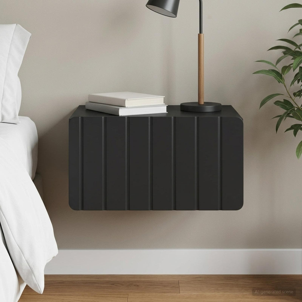 Wandbeugel Bedkast Zwart 49 x 34,5 x 24 cm Bewerkt hout is nu te koop bij PeponiXL, paradijselijk wonen!