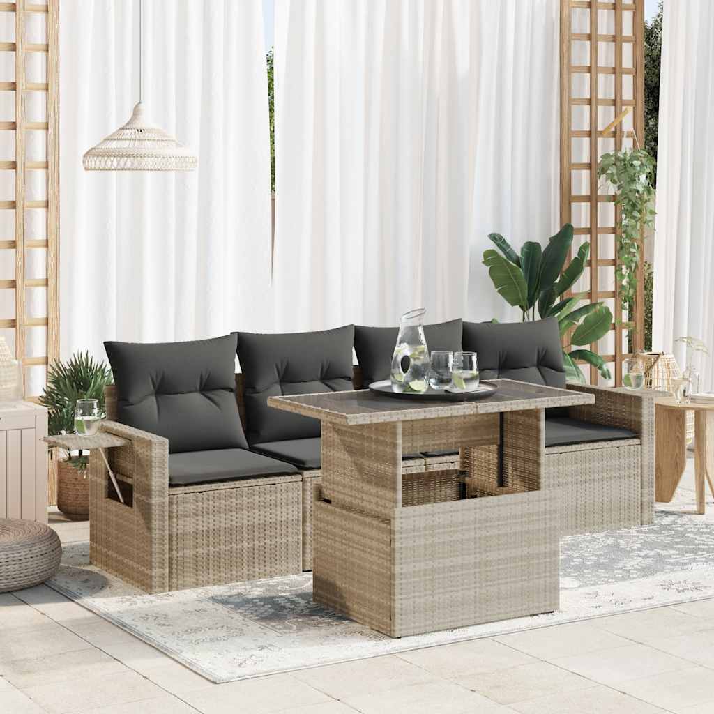 5-delige Loungeset met kussens poly rattan lichtgrijs is nu te koop bij PeponiXL, paradijselijk wonen!