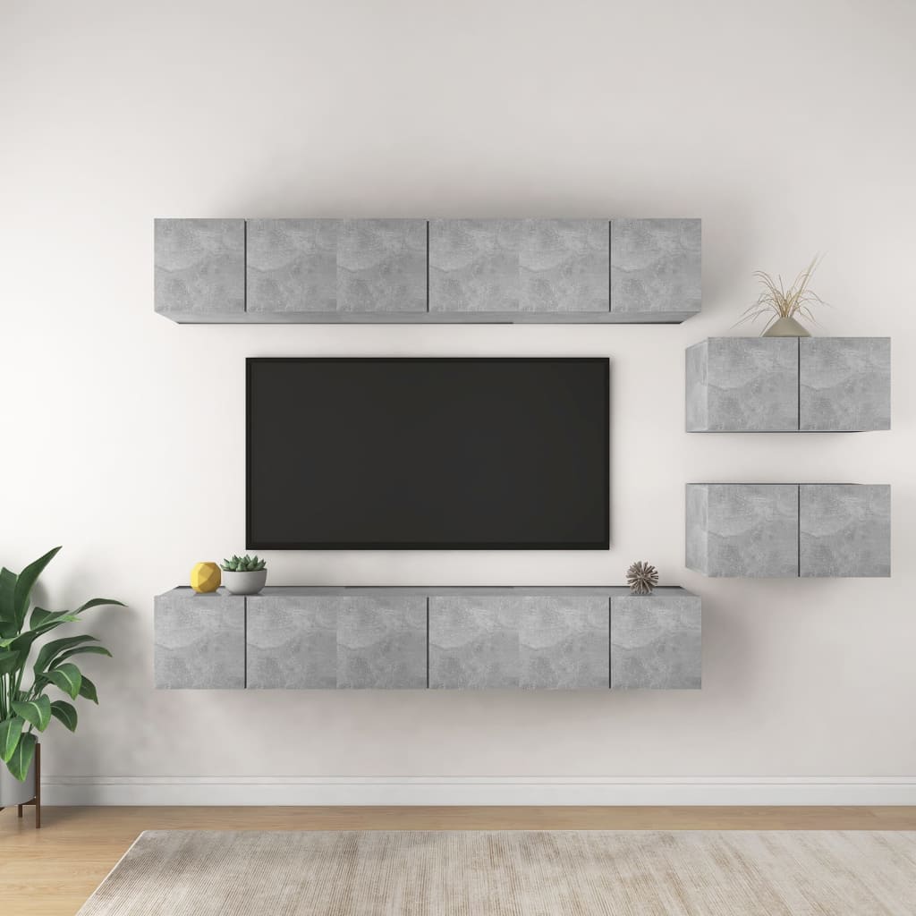 Tv-meubelen 8 st bewerkt hout betongrijs is nu te koop bij PeponiXL, paradijselijk wonen!
