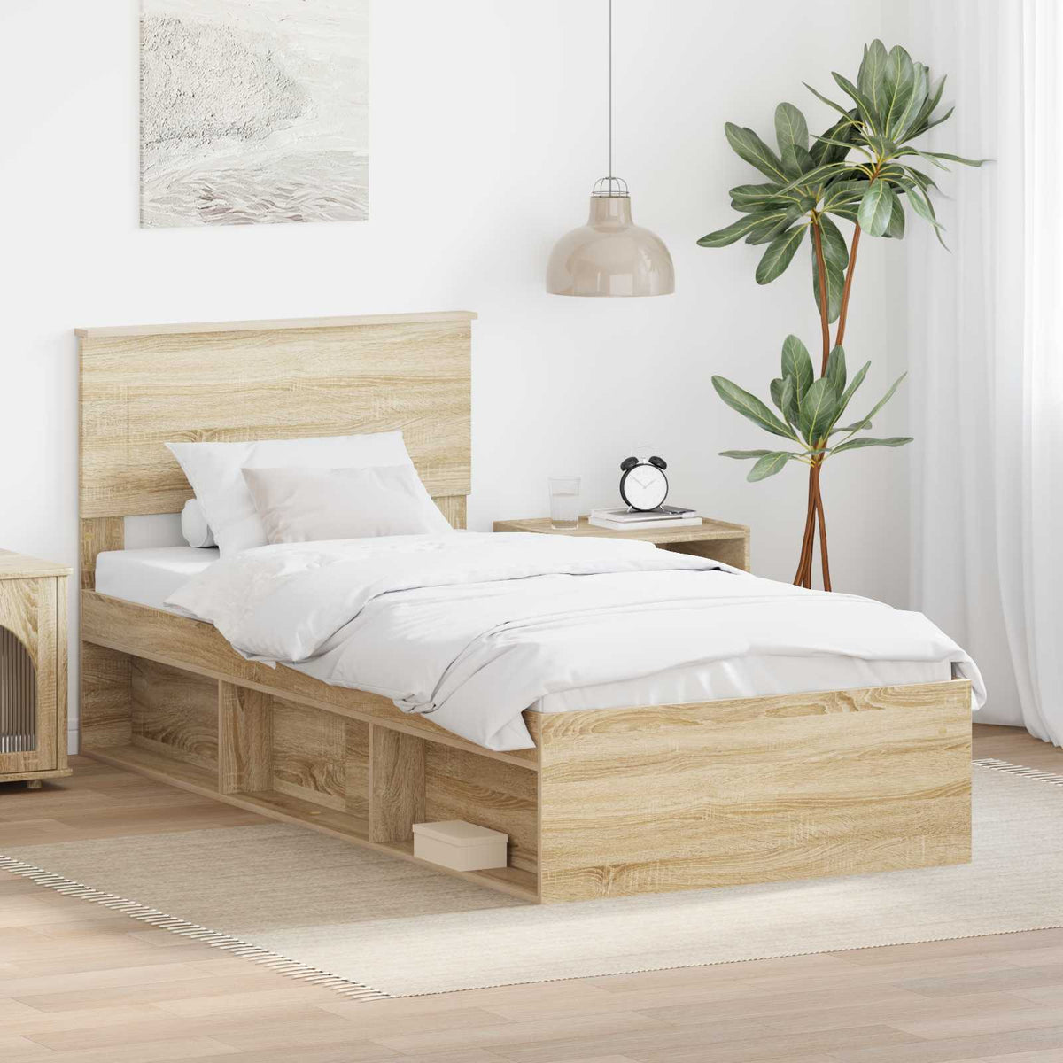 Bedframe met hoofdeinde Sonoma Eiken 75 x 190 cm Bewerkt hout is nu te koop bij PeponiXL, paradijselijk wonen!