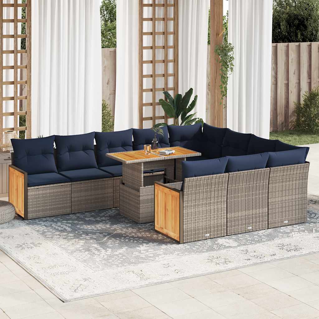 11-delige Loungeset met kussens poly rattan acacia grijs is nu te koop bij PeponiXL, paradijselijk wonen!