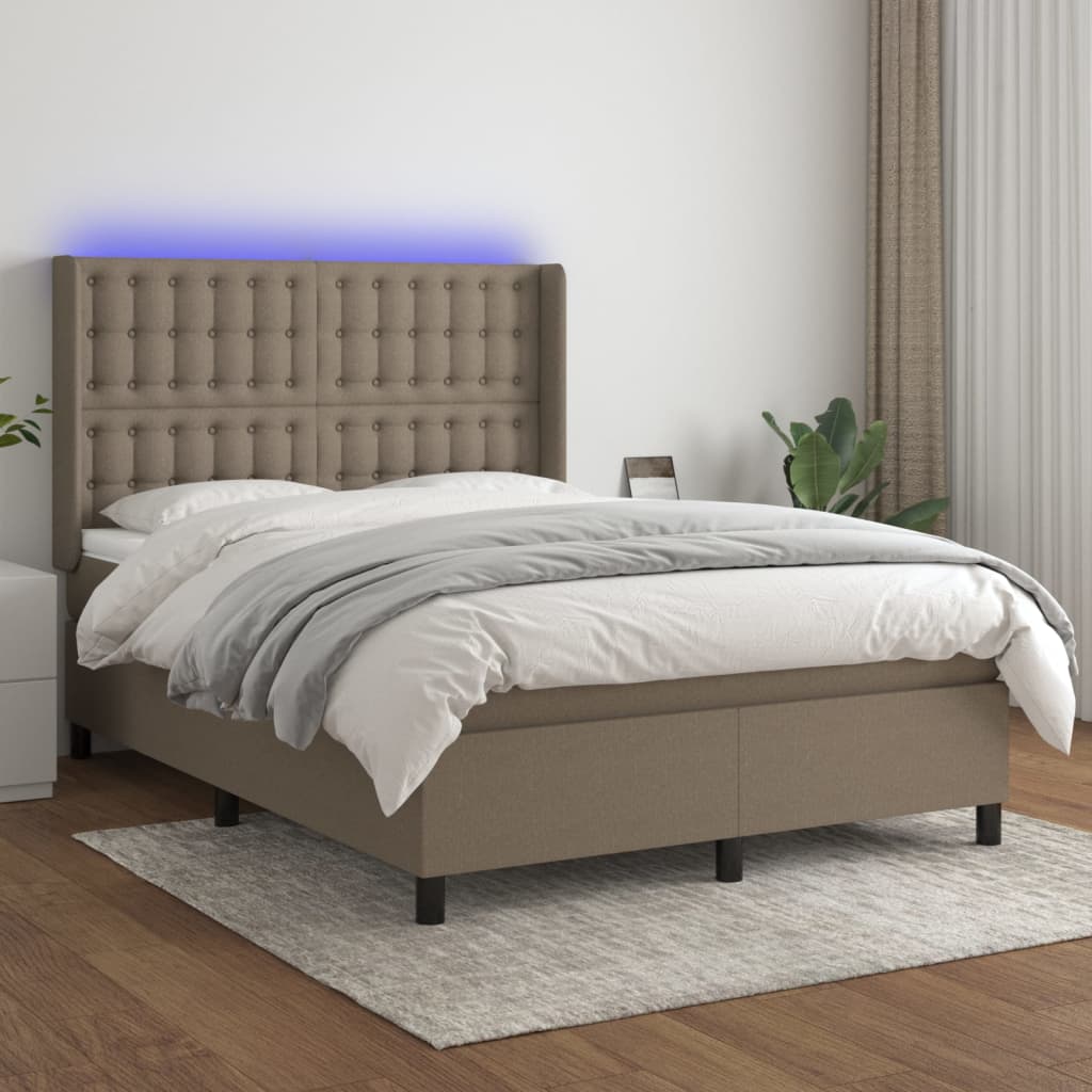 Boxspring met matras en LED stof taupe 140x200 cm is nu te koop bij PeponiXL, paradijselijk wonen!