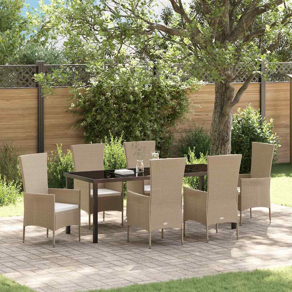 Tuin eettafelset met kussen 7 pcs Beige poly rattan is nu te koop bij PeponiXL, paradijselijk wonen!