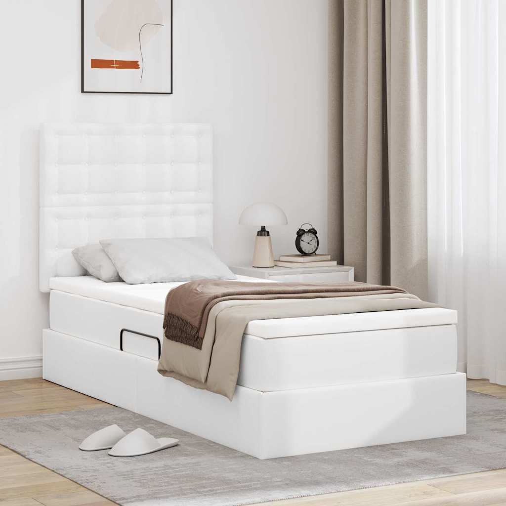 Opbergbed met LED met matras Puur Wit 90 x 200 cm Nep Leer is nu te koop bij PeponiXL, paradijselijk wonen!