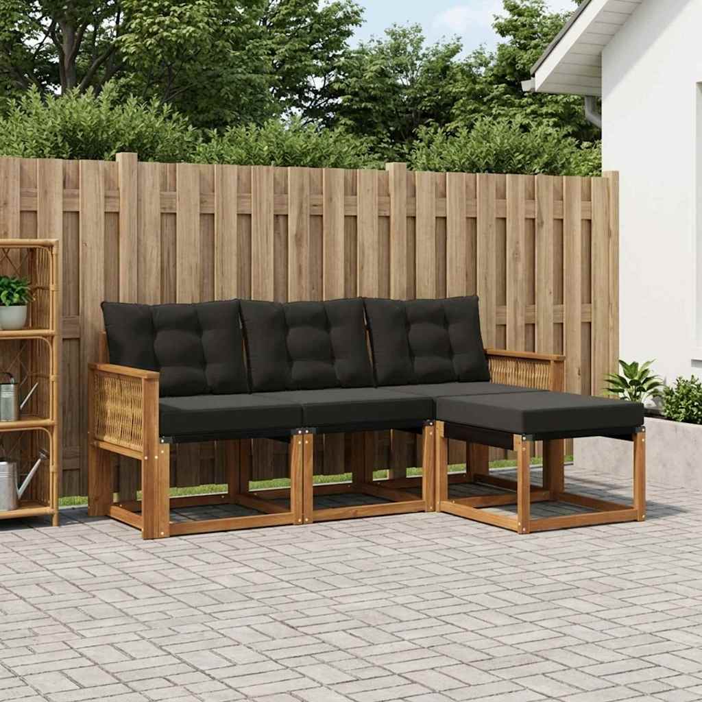 Buiten bankenset met kussen 4 pcs Naturel en Zwart is nu te koop bij PeponiXL, paradijselijk wonen!