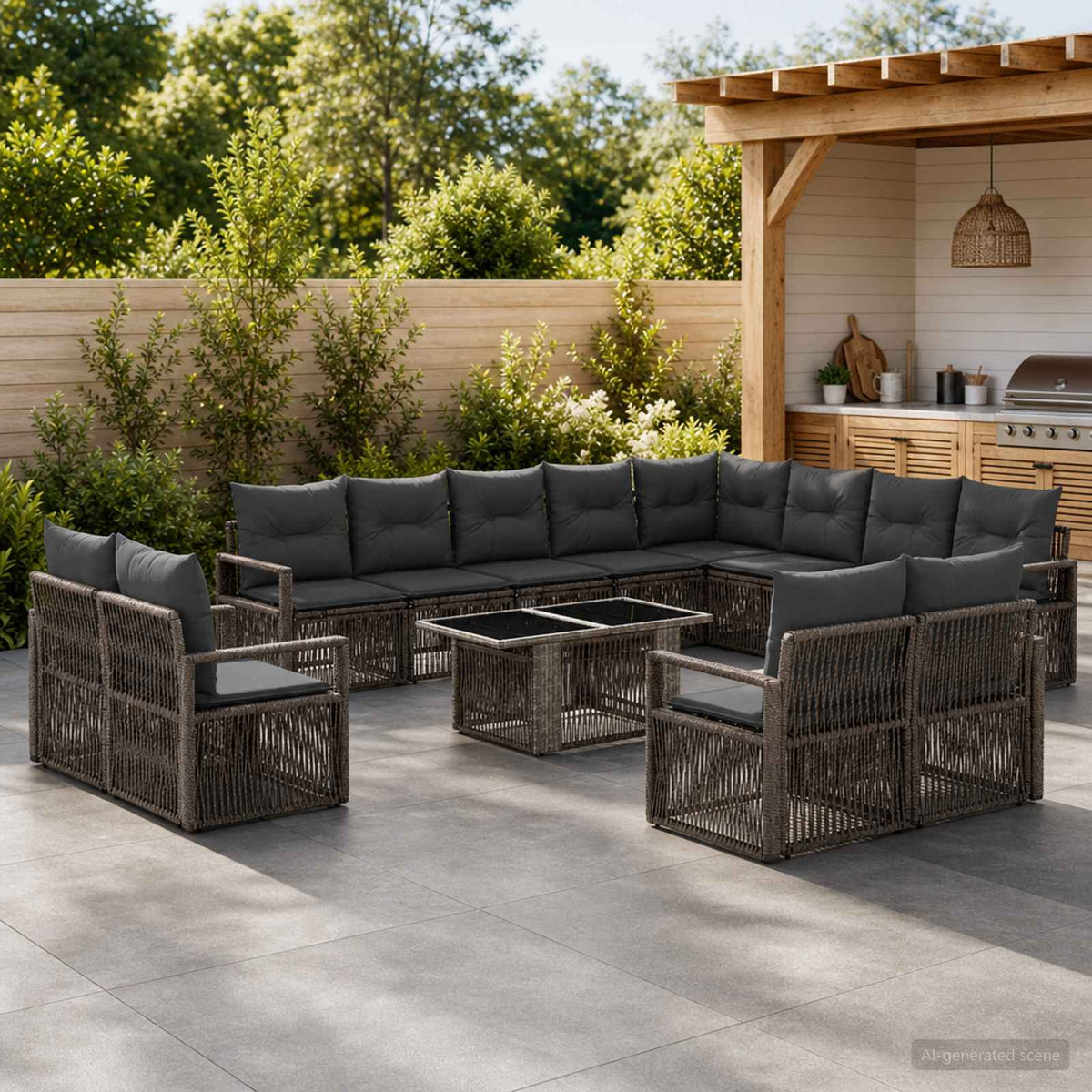 Tuinbankenset 13 st Grijs en Donkergrijs poly rattan is nu te koop bij PeponiXL, paradijselijk wonen!