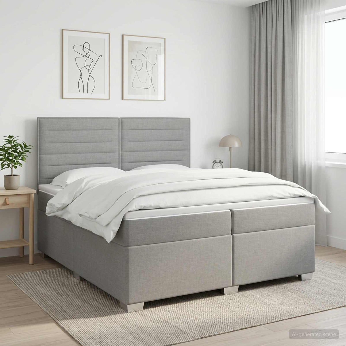 Boxspringbed met matras Lichtgrijs 200 x 200 cm Stof is nu te koop bij PeponiXL, paradijselijk wonen!