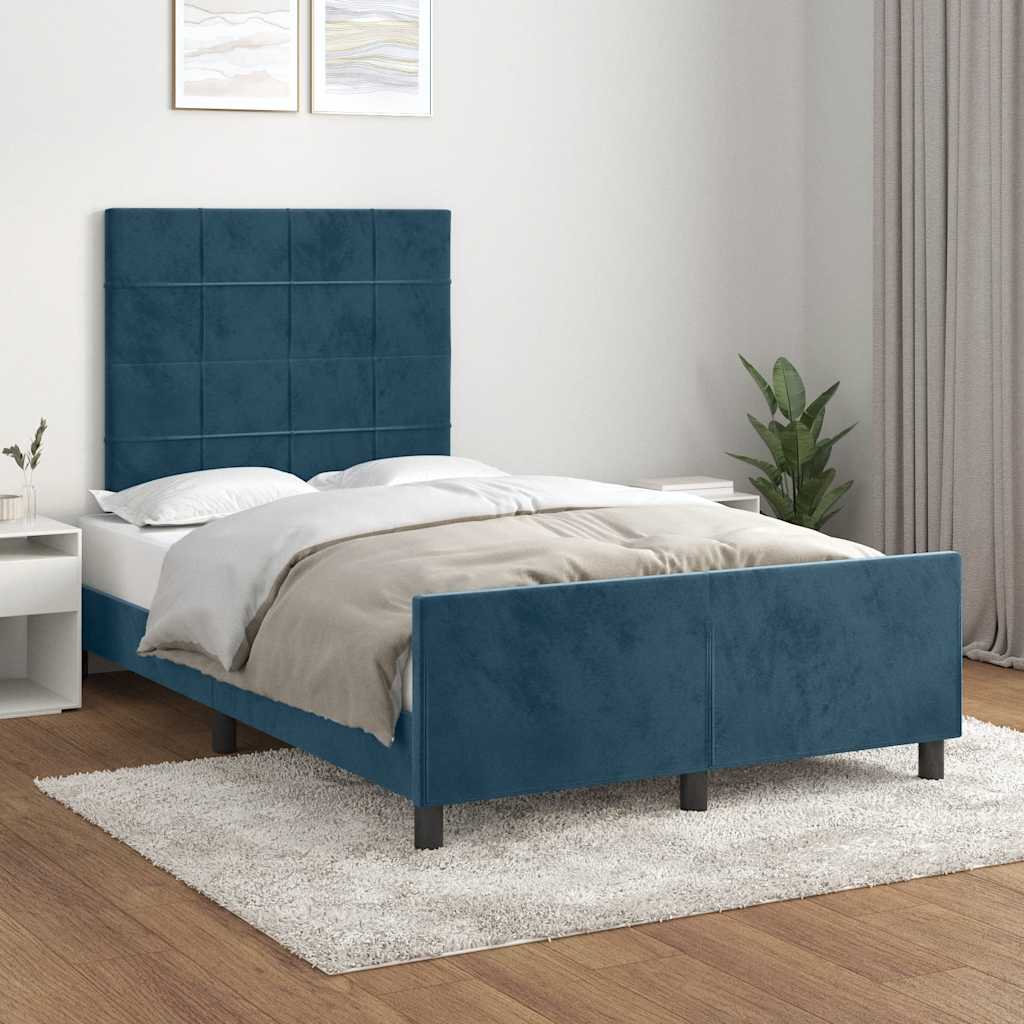 Bedframe zonder matras 120x190 cm fluweel donkerblauw is nu te koop bij PeponiXL, paradijselijk wonen!