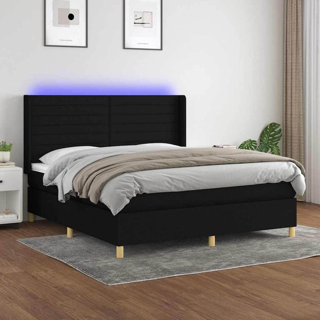 Boxspring met matras en LED stof zwart 180x200 cm is nu te koop bij PeponiXL, paradijselijk wonen!