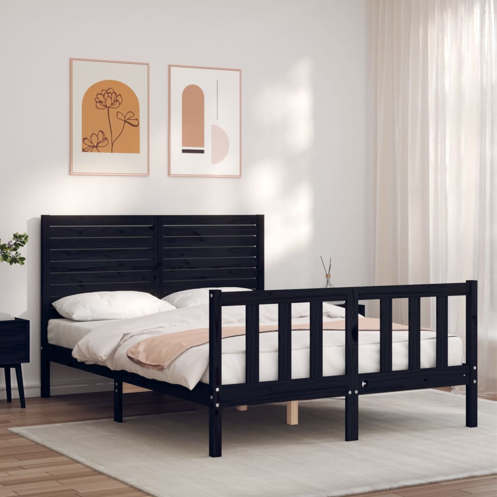 Bedframe met hoofdbord massief hout zwart is nu te koop bij PeponiXL, paradijselijk wonen!