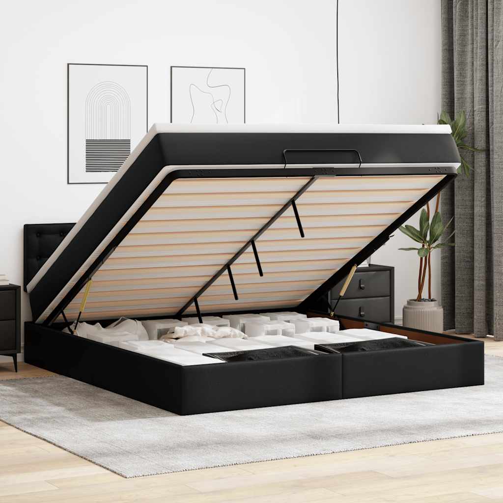Bed poef met matrassen en LED's 180x200cm kunstleer zwart is nu te koop bij PeponiXL, paradijselijk wonen!